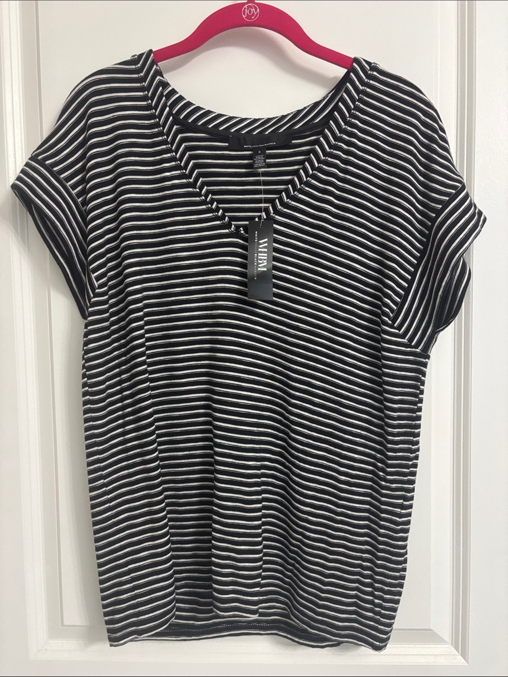NWT White House Black Market Power Tee in Becca Stripe Black Small